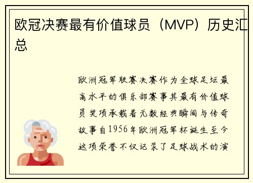 欧冠决赛最有价值球员（MVP）历史汇总